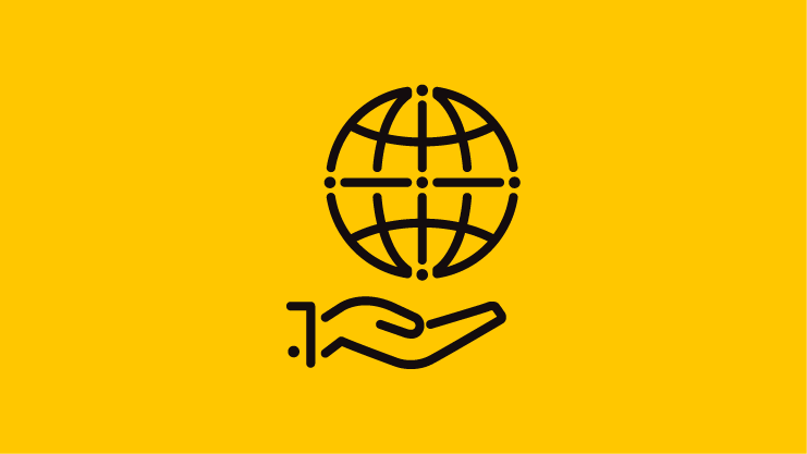 icon of a globe hovering above a hand